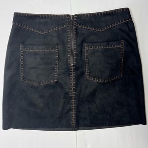 Zara Faux Suede Mini Skirt Size L Large Black Brown Stitching Womens